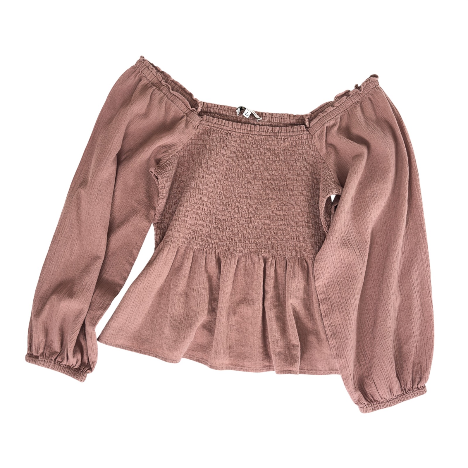 Madewell Lucie Smocked Peplum Top Mauve Rose Cotton Gauze 4